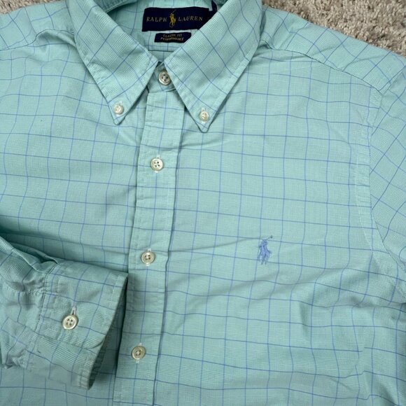 Ralph Lauren Performance Classic Fit Button Up Shirt Small Blue Check L/S - Picture 6 of 14